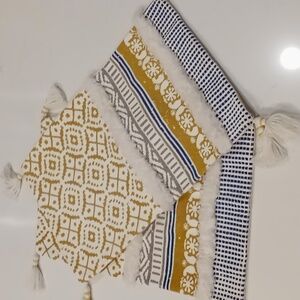 NWOT Blue Page Bohemian Gold and Blue Pillow Covers (2) w/Tassels Woven Canvas